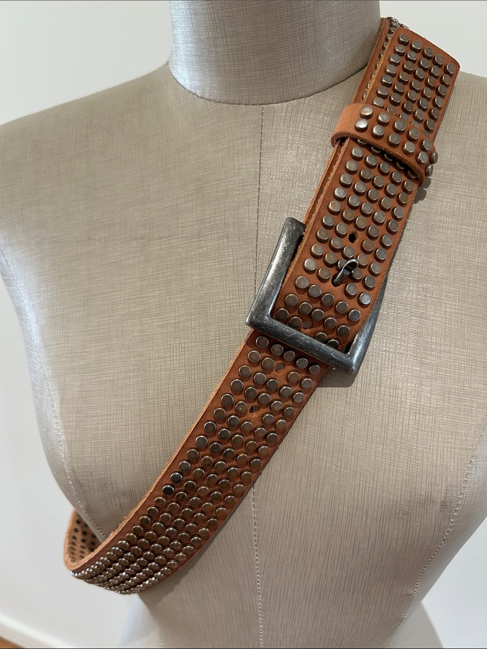 Studded Tan Leather Crossbody Strap